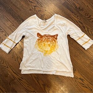 Free People White and Gold Tiger Print Long Sleeve Tee